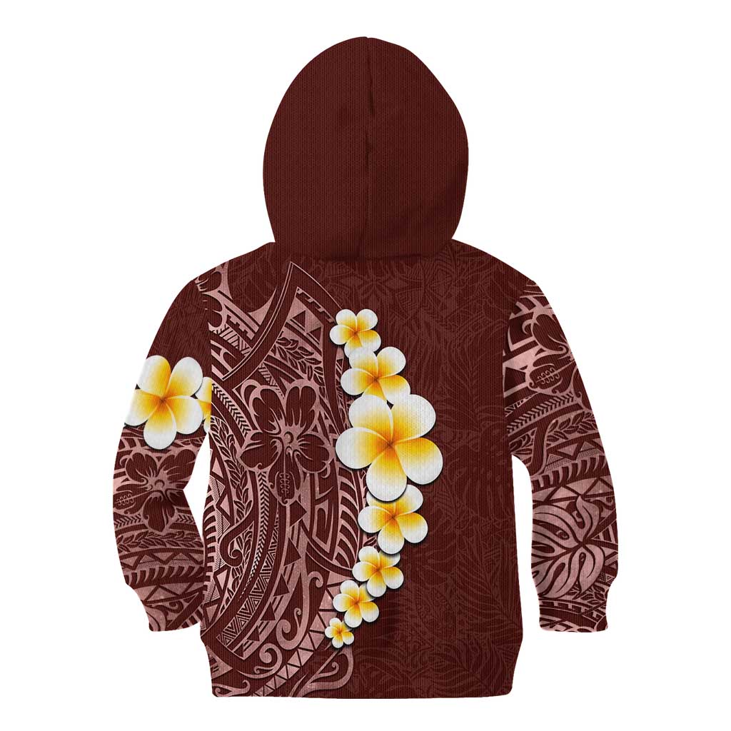 Oxblood Tropical Plumeria With Galaxy Polynesian Art Kid Hoodie