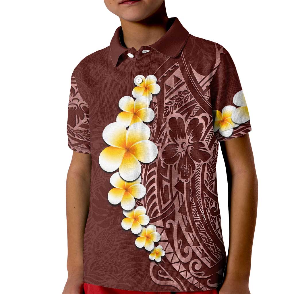 Oxblood Tropical Plumeria With Galaxy Polynesian Art Kid Polo Shirt