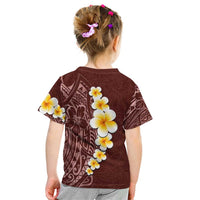 Oxblood Tropical Plumeria With Galaxy Polynesian Art Kid T Shirt