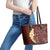 Oxblood Tropical Plumeria With Galaxy Polynesian Art Leather Tote Bag