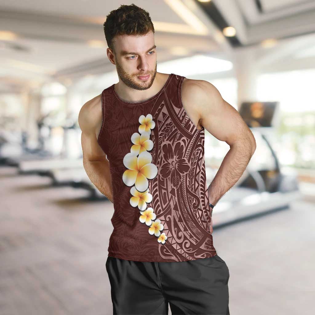 Oxblood Tropical Plumeria With Galaxy Polynesian Art Men Tank Top