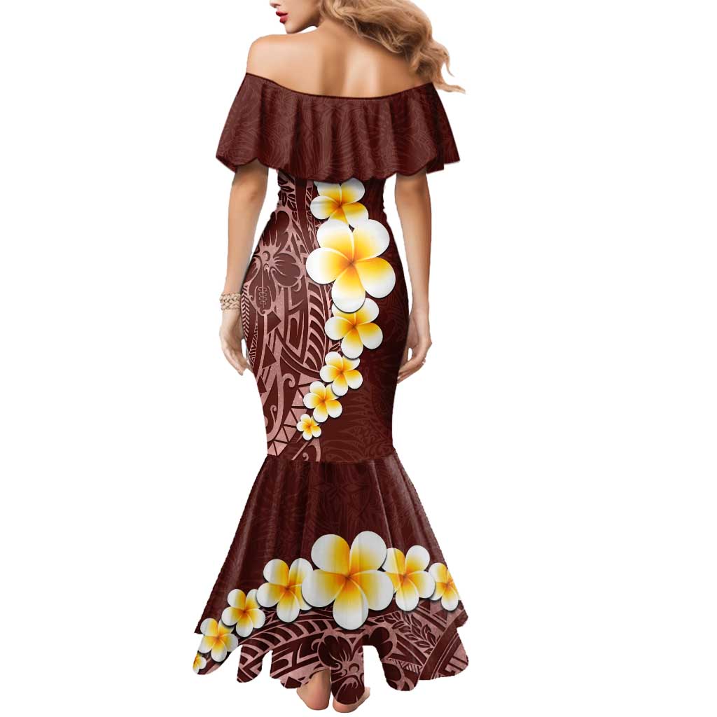 Oxblood Tropical Plumeria With Galaxy Polynesian Art Mermaid Dress