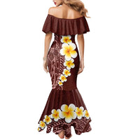 Oxblood Tropical Plumeria With Galaxy Polynesian Art Mermaid Dress