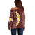 Oxblood Tropical Plumeria With Galaxy Polynesian Art Off Shoulder Sweater