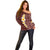 Oxblood Tropical Plumeria With Galaxy Polynesian Art Off Shoulder Sweater