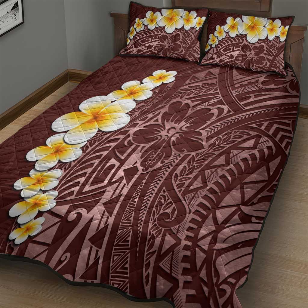 Oxblood Tropical Plumeria With Galaxy Polynesian Art Quilt Bed Set LT14 - Polynesian Pride