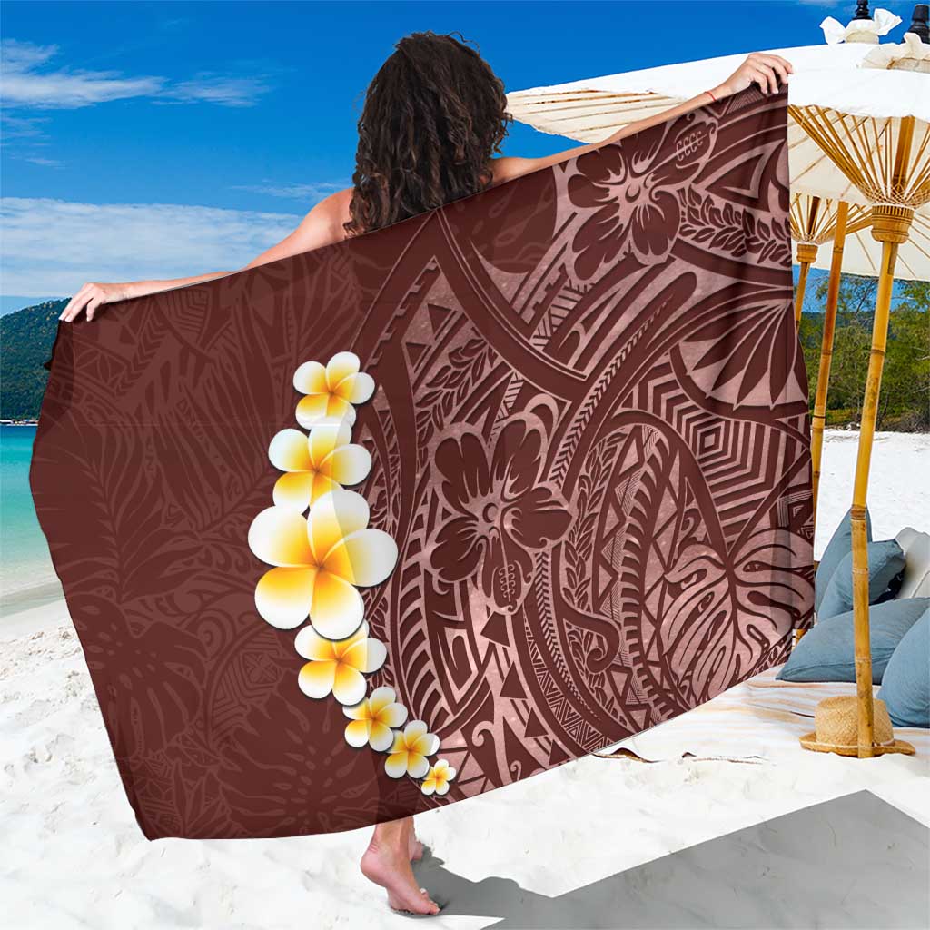 Oxblood Tropical Plumeria With Galaxy Polynesian Art Sarong