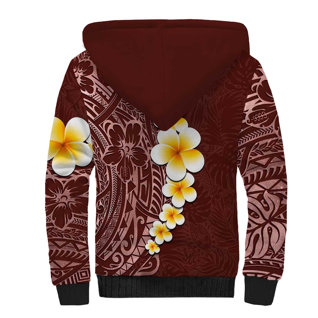 Oxblood Tropical Plumeria With Galaxy Polynesian Art Sherpa Hoodie LT14 - Polynesian Pride