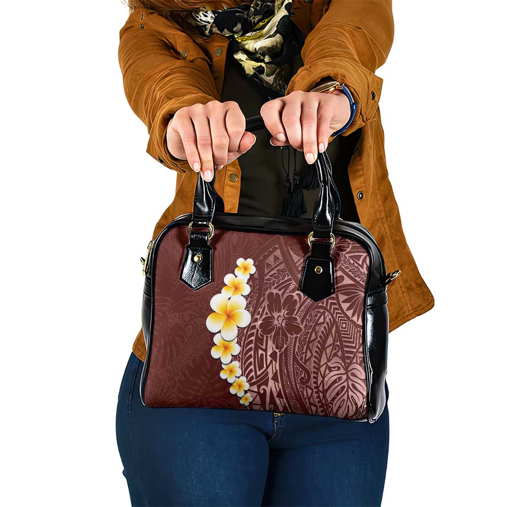 Oxblood Tropical Plumeria With Galaxy Polynesian Art Shoulder Handbag