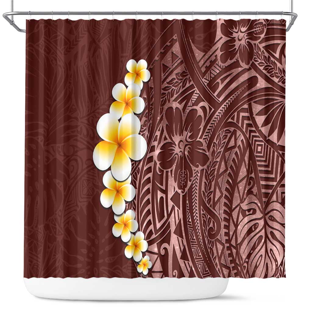 Oxblood Tropical Plumeria With Galaxy Polynesian Art Shower Curtain