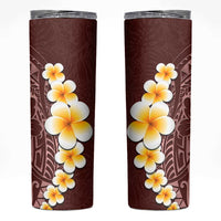 Oxblood Tropical Plumeria With Galaxy Polynesian Art Skinny Tumbler