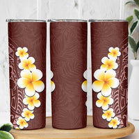 Oxblood Tropical Plumeria With Galaxy Polynesian Art Skinny Tumbler