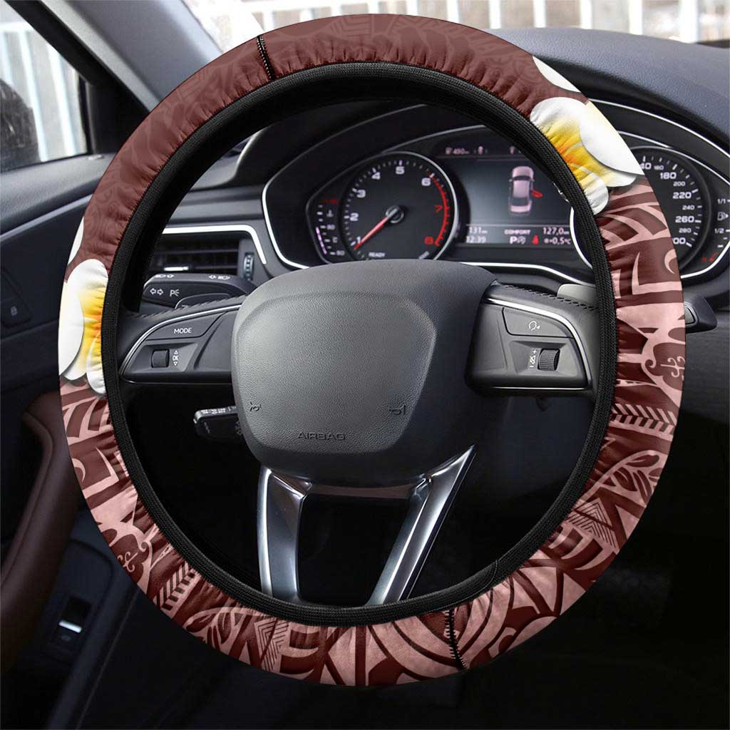 Oxblood Tropical Plumeria With Galaxy Polynesian Art Steering Wheel Cover LT14 - Polynesian Pride