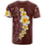 Oxblood Tropical Plumeria With Galaxy Polynesian Art T Shirt