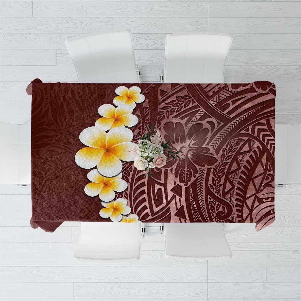 Oxblood Tropical Plumeria With Galaxy Polynesian Art Tablecloth