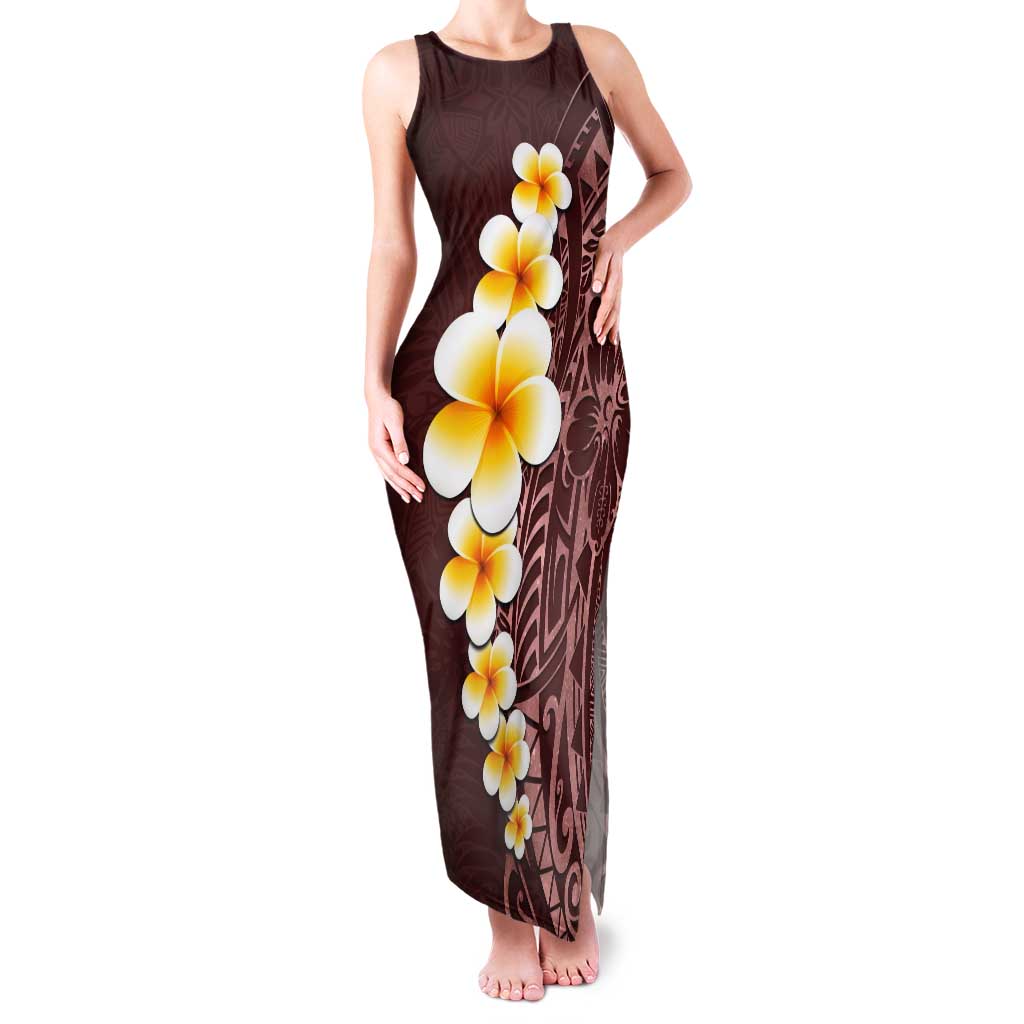 Oxblood Tropical Plumeria With Galaxy Polynesian Art Tank Maxi Dress