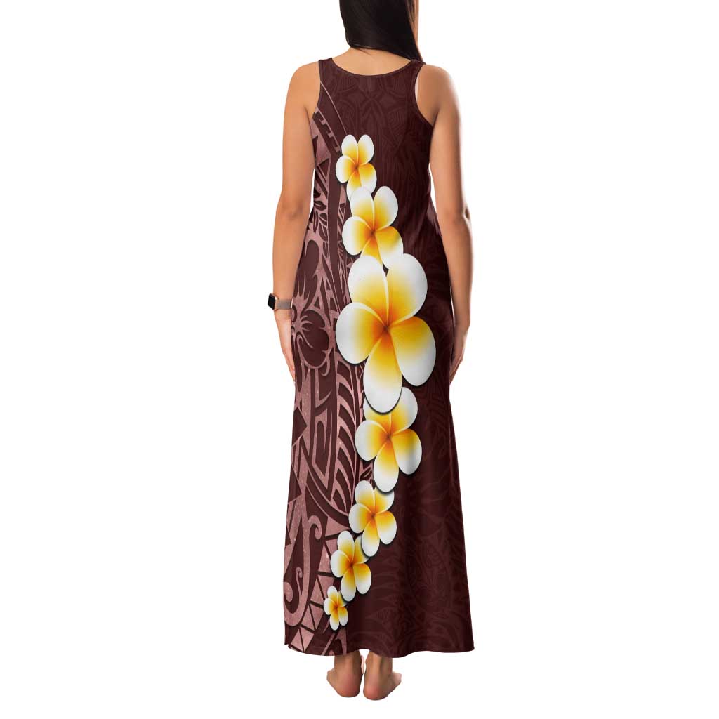 Oxblood Tropical Plumeria With Galaxy Polynesian Art Tank Maxi Dress LT14 - Polynesian Pride