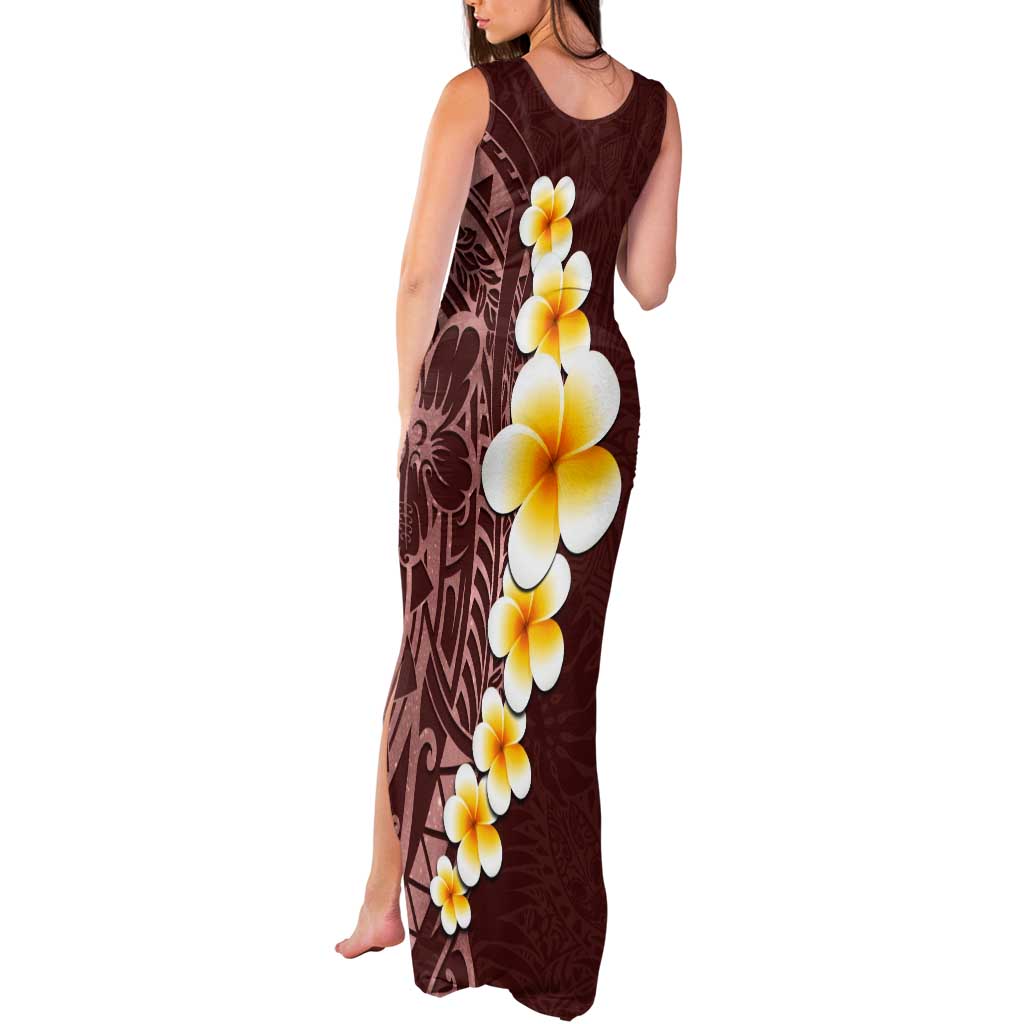 Oxblood Tropical Plumeria With Galaxy Polynesian Art Tank Maxi Dress LT14 - Polynesian Pride