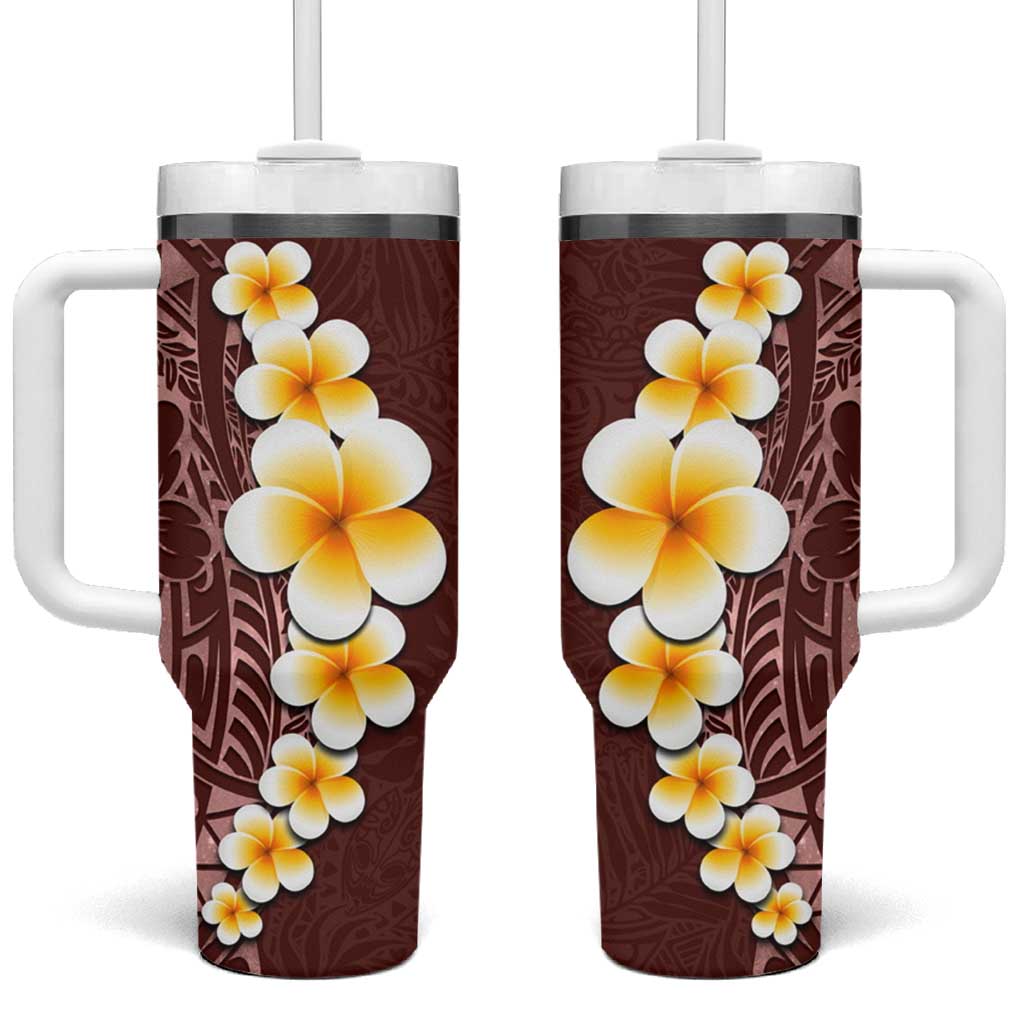Oxblood Tropical Plumeria With Galaxy Polynesian Art Tumbler With Handle LT14 One Size: 40 oz Oxblood - Polynesian Pride
