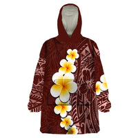 Oxblood Tropical Plumeria With Galaxy Polynesian Art Wearable Blanket Hoodie LT14 One Size Oxblood - Polynesian Pride