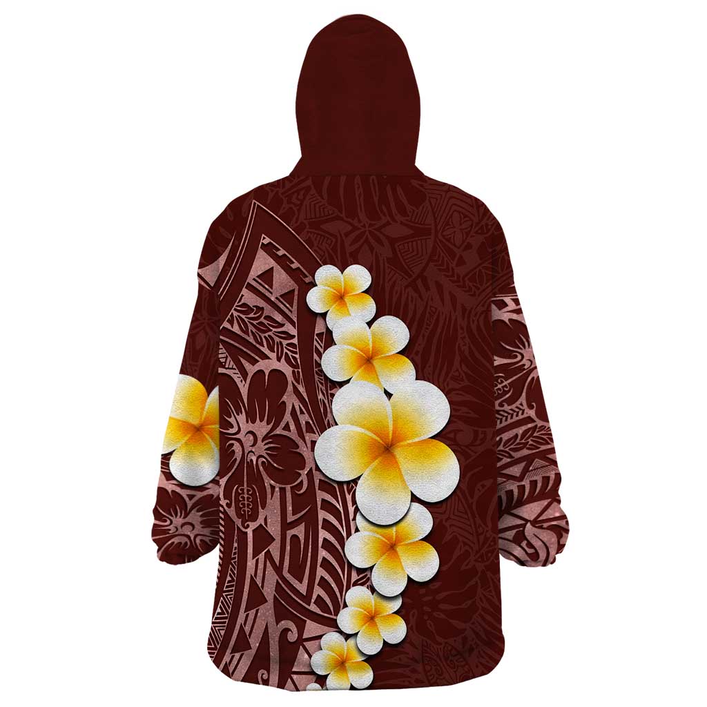 Oxblood Tropical Plumeria With Galaxy Polynesian Art Wearable Blanket Hoodie LT14 - Polynesian Pride
