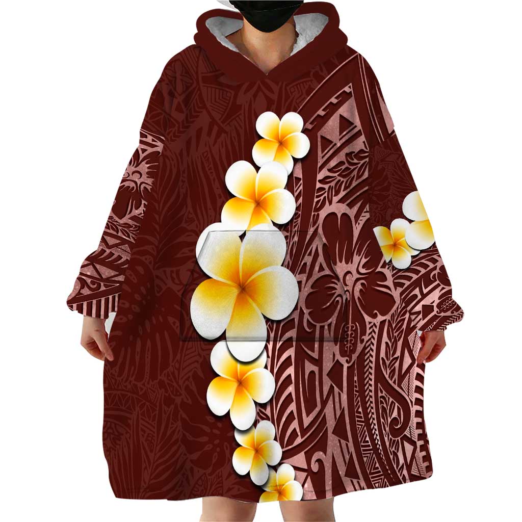 Oxblood Tropical Plumeria With Galaxy Polynesian Art Wearable Blanket Hoodie LT14 - Polynesian Pride