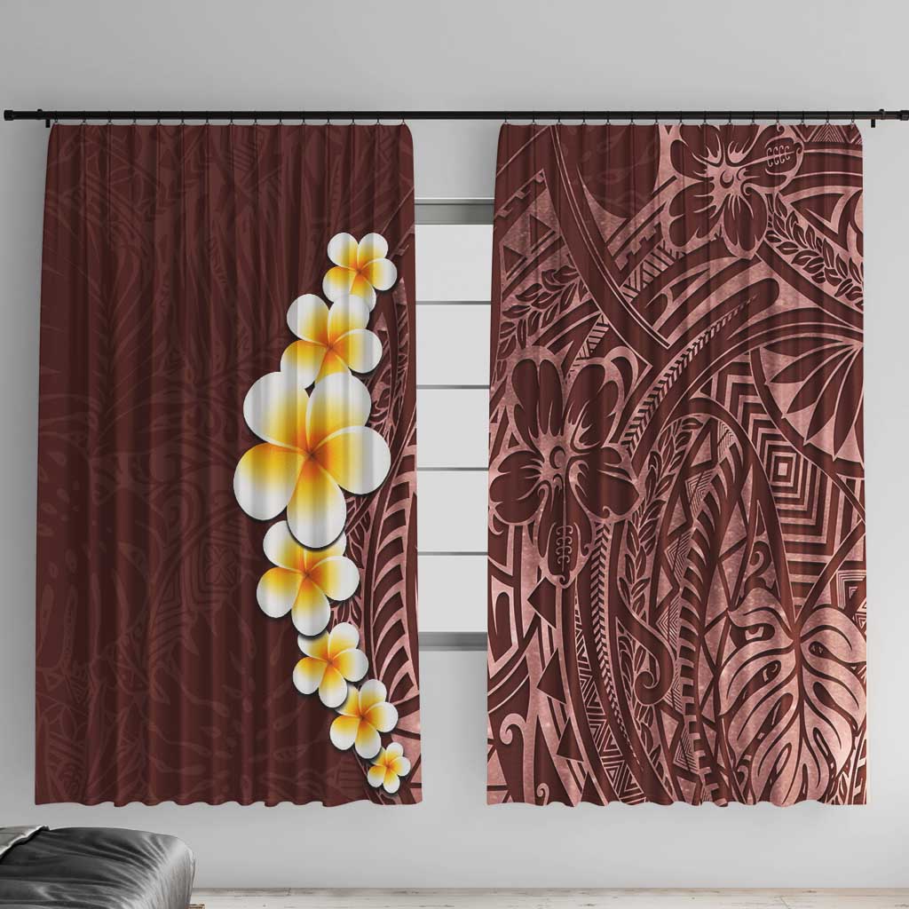 Oxblood Tropical Plumeria With Galaxy Polynesian Art Window Curtain