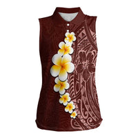 Oxblood Tropical Plumeria With Galaxy Polynesian Art Women Sleeveless Polo Shirt