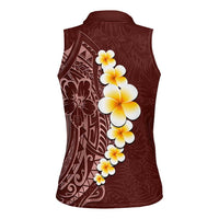Oxblood Tropical Plumeria With Galaxy Polynesian Art Women Sleeveless Polo Shirt