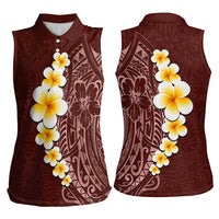 Oxblood Tropical Plumeria With Galaxy Polynesian Art Women Sleeveless Polo Shirt