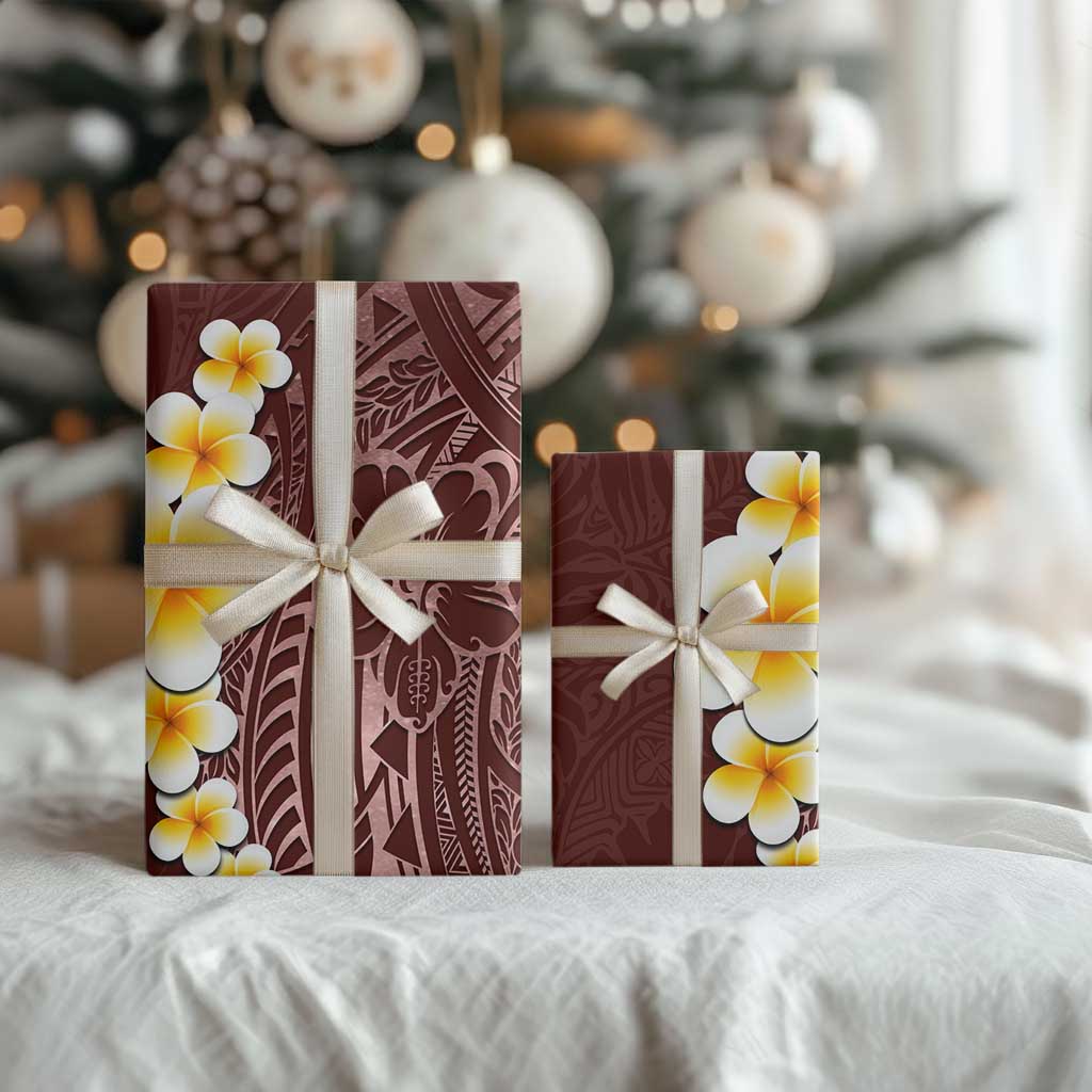 Oxblood Polynesia Wrapping Paper Plumeria Tropical Leaves With Galaxy Polynesian Art LT14 - Polynesian Pride