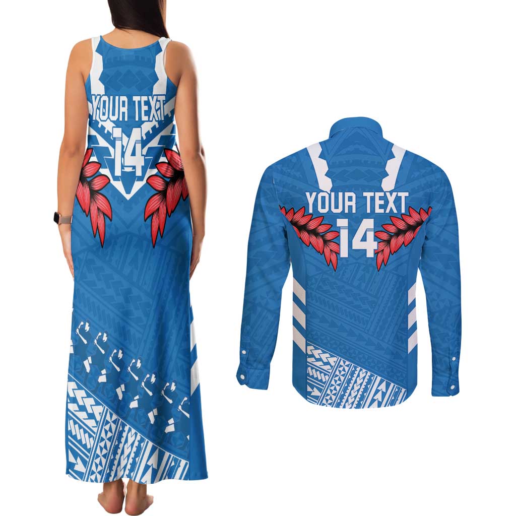 Custom Toa Samoa Rugby Couples Matching Tank Maxi Dress and Long Sleeve Button Shirt Samoan Siva Tau Uso Aso Uma