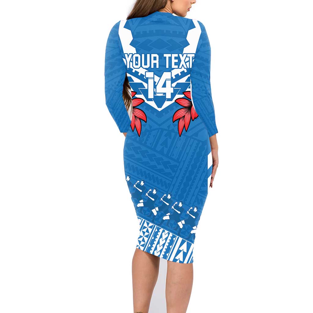 Custom Toa Samoa Rugby Family Matching Long Sleeve Bodycon Dress and Hawaiian Shirt Samoan Siva Tau Uso Aso Uma