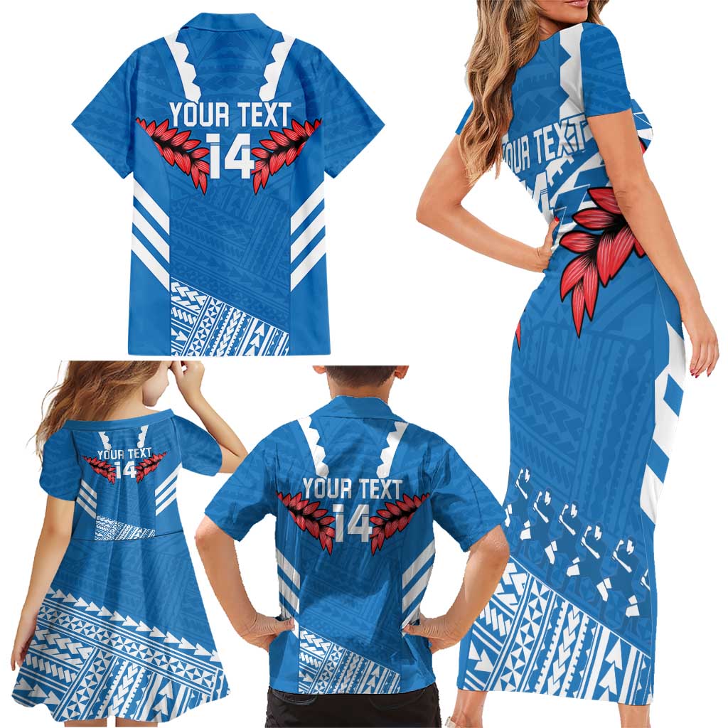 Custom Toa Samoa Rugby Family Matching Short Sleeve Bodycon Dress and Hawaiian Shirt Samoan Siva Tau Uso Aso Uma