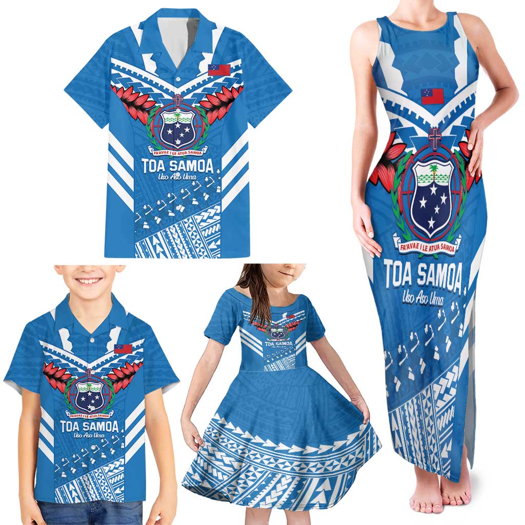 Custom Toa Samoa Rugby Family Matching Tank Maxi Dress and Hawaiian Shirt Samoan Siva Tau Uso Aso Uma