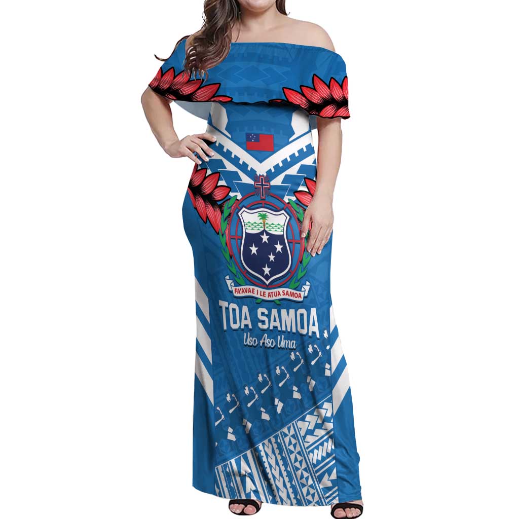 Custom Toa Samoa Rugby Off Shoulder Maxi Dress Samoan Siva Tau Uso Aso Uma