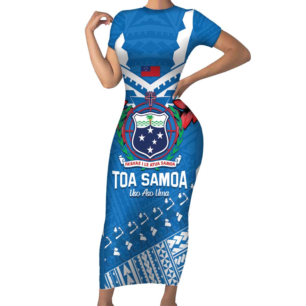 Custom Toa Samoa Rugby Short Sleeve Bodycon Dress Samoan Siva Tau Uso Aso Uma