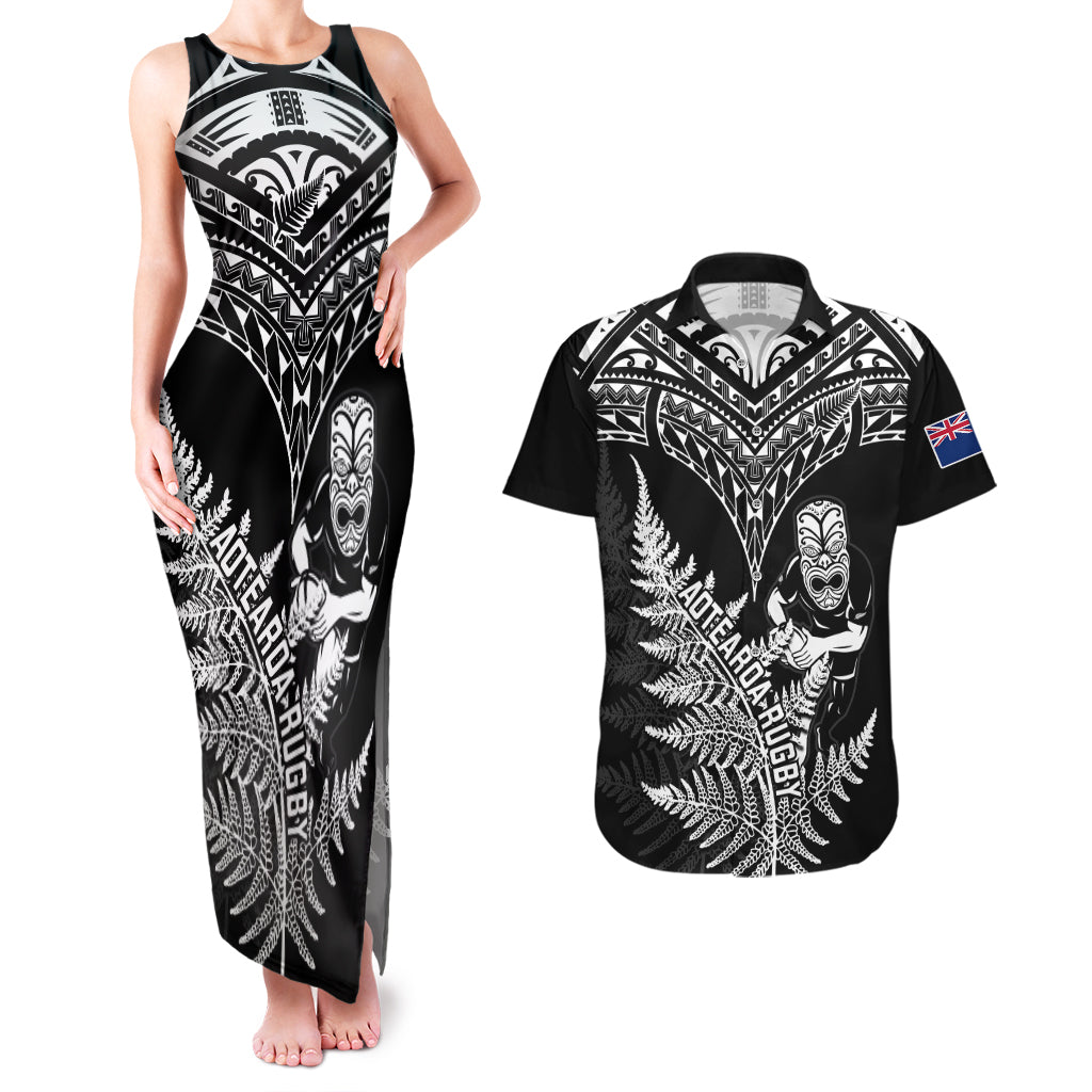 New Zealand Silver Fern Rugby Couples Matching Tank Maxi Dress and Hawaiian Shirt Go All Black 2023 World Cup LT14 Black - Polynesian Pride