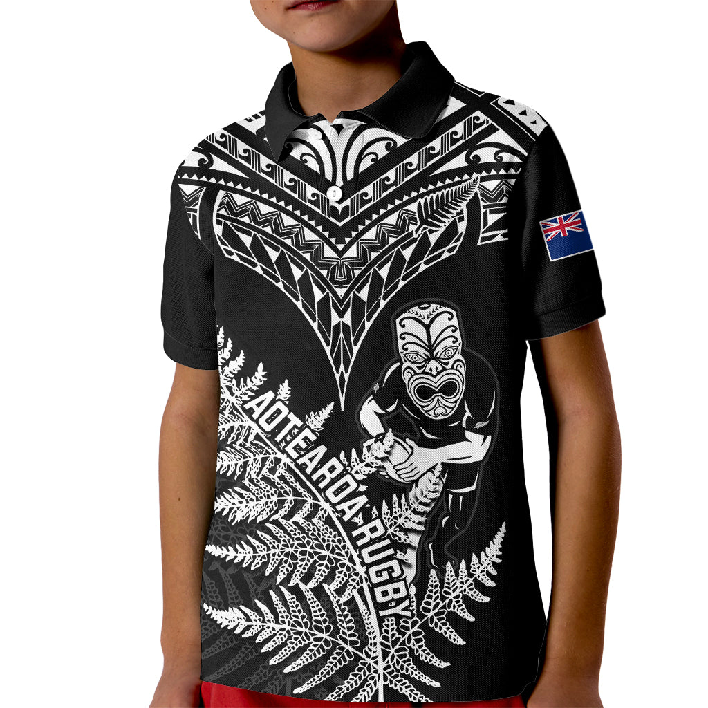 New Zealand Silver Fern Rugby Kid Polo Shirt Go All Black 2023 World Cup LT14 Kid Black - Polynesian Pride