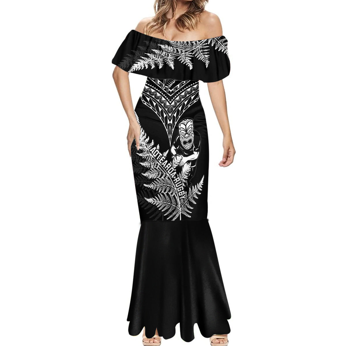 Personalised New Zealand Silver Fern Rugby Mermaid Dress Go All Black 2023 World Cup LT14 - Polynesian Pride