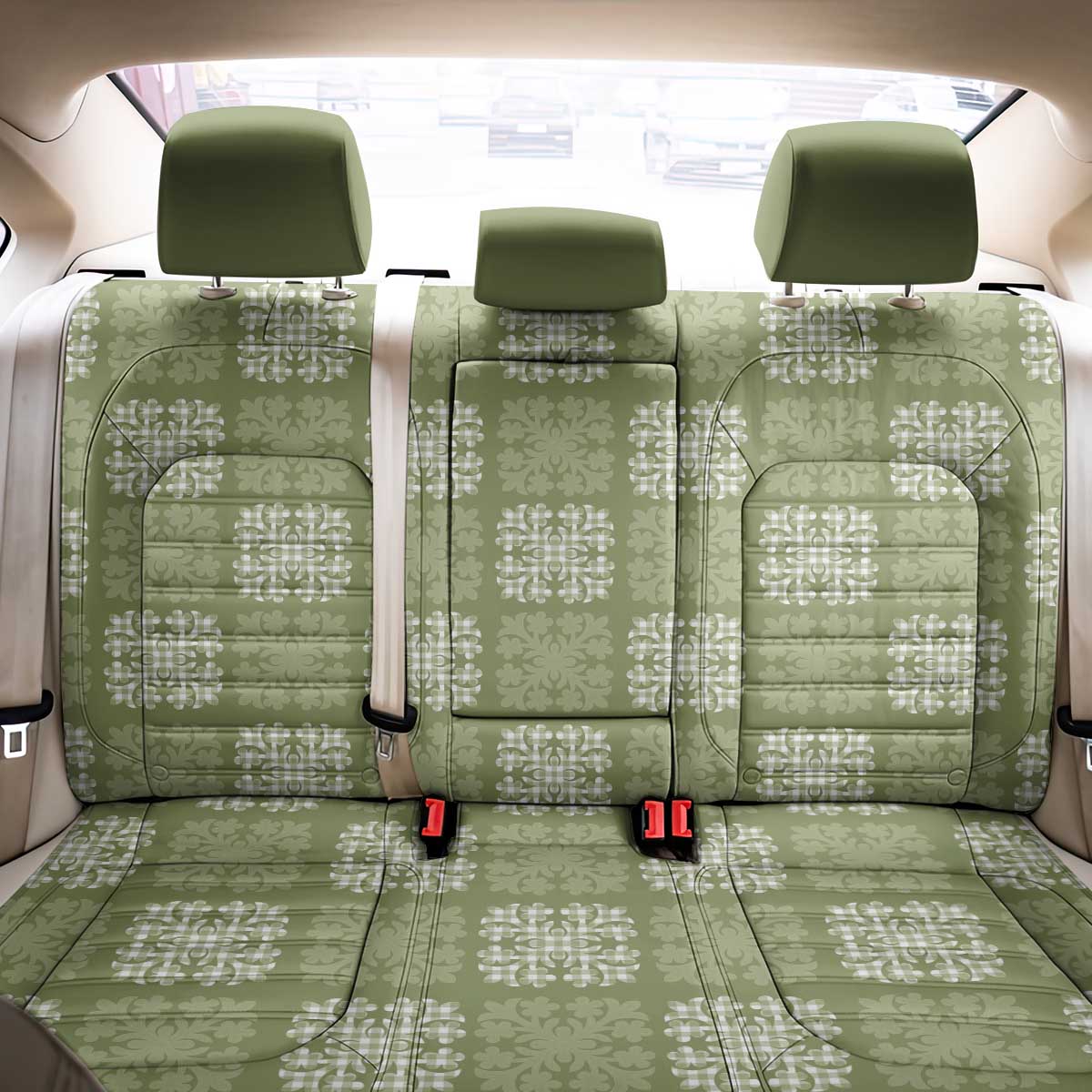 Vesuvian Green Palaka Quilt Hawaii Back Car Seat Cover Traditional Hawaii-plaid Pattern - Polynesian Pride