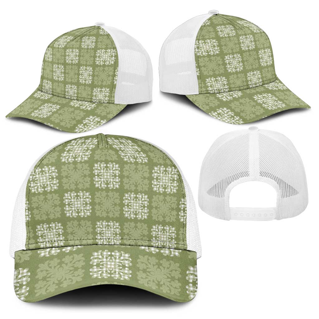 Vesuvian Green Palaka Quilt Hawaii Baseball Net Cap Traditional Hawaii-plaid Pattern - Polynesian Pride