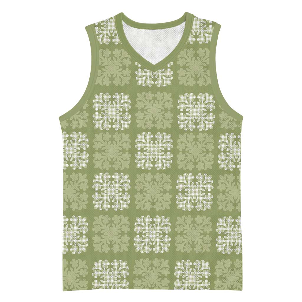 Vesuvian Green Palaka Quilt Hawaii Basketball Jersey Traditional Hawaii-plaid Pattern - Polynesian Pride