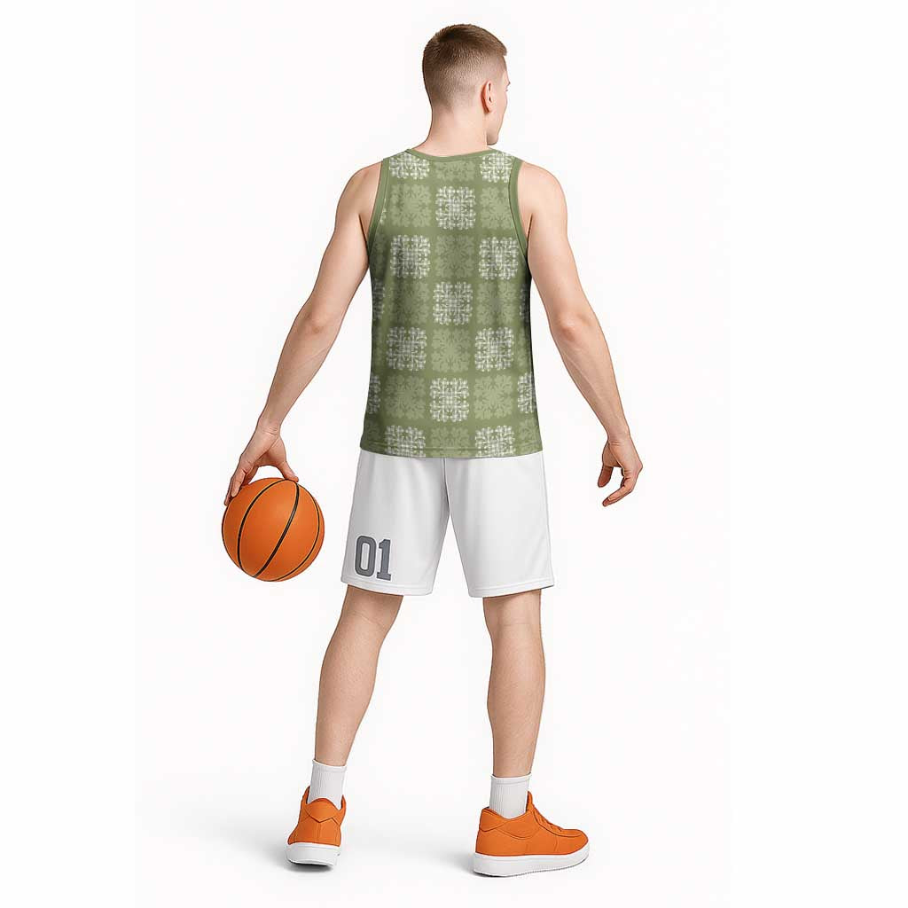 Vesuvian Green Palaka Quilt Hawaii Basketball Jersey Traditional Hawaii-plaid Pattern - Polynesian Pride