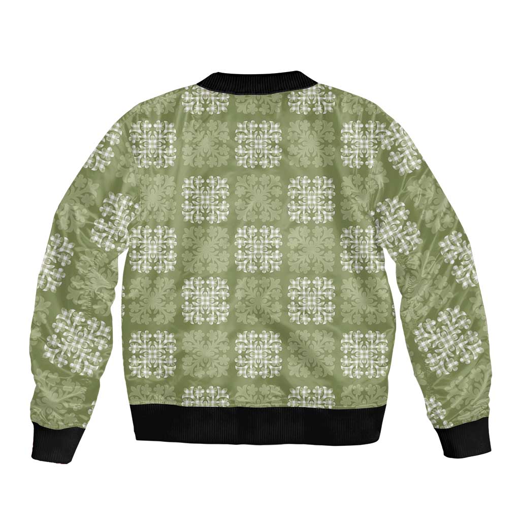 Vesuvian Green Palaka Quilt Hawaii Bomber Jacket Traditional Hawaii-plaid Pattern - Polynesian Pride
