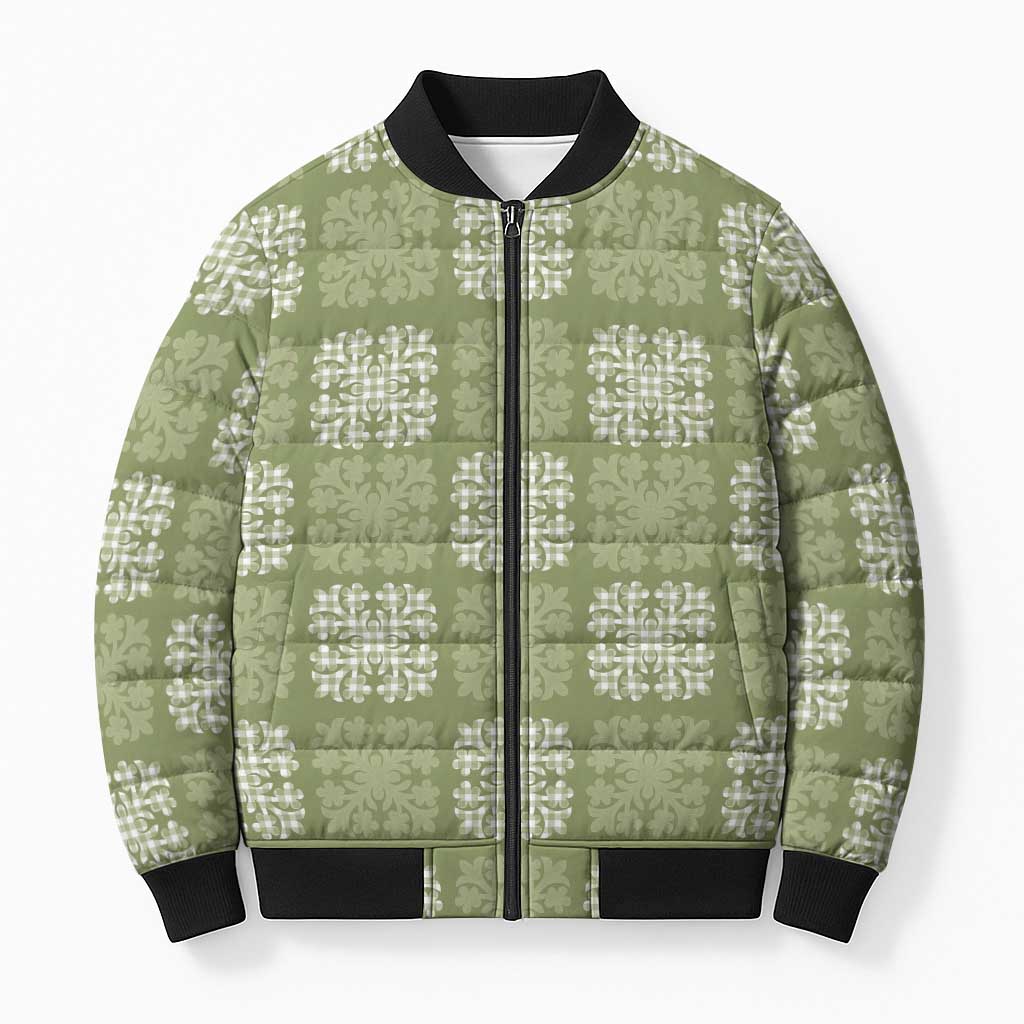 Vesuvian Green Palaka Quilt Hawaii Bomber Puffer Jacket Traditional Hawaii-plaid Pattern - Polynesian Pride