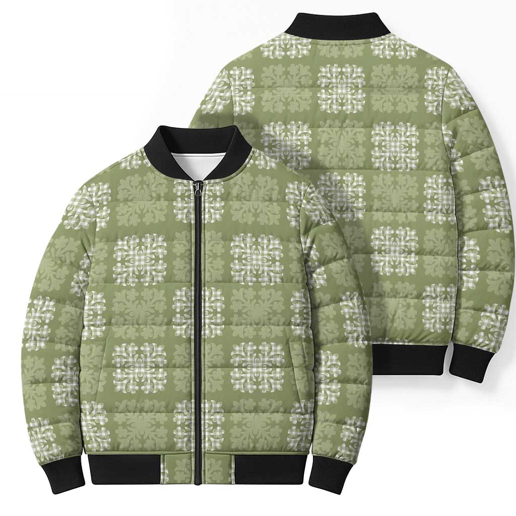 Vesuvian Green Palaka Quilt Hawaii Bomber Puffer Jacket Traditional Hawaii-plaid Pattern - Polynesian Pride
