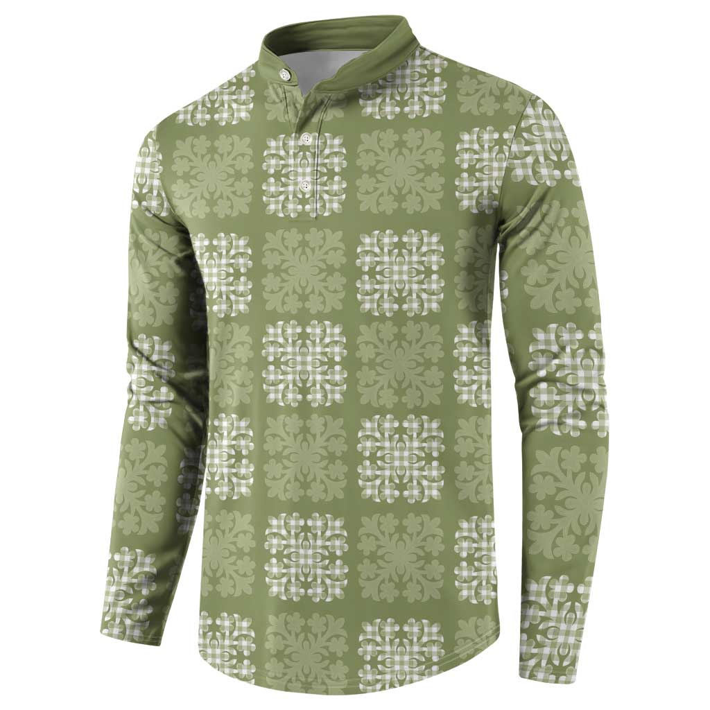 Vesuvian Green Palaka Quilt Hawaii Button Sweatshirt Traditional Hawaii-plaid Pattern - Polynesian Pride