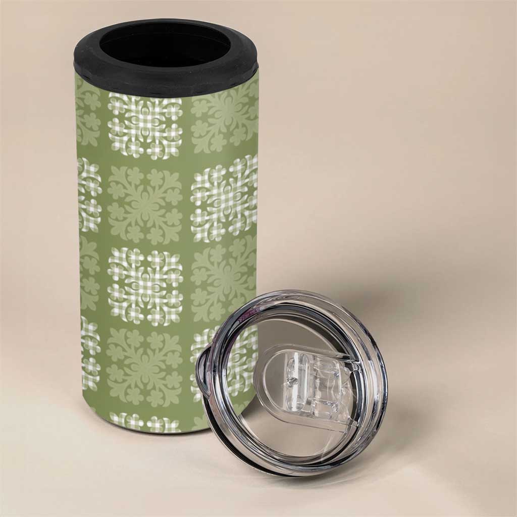 Vesuvian Green Palaka Quilt Hawaii 4 in 1 Can Cooler Tumbler Traditional Hawaii-plaid Pattern - Polynesian Pride