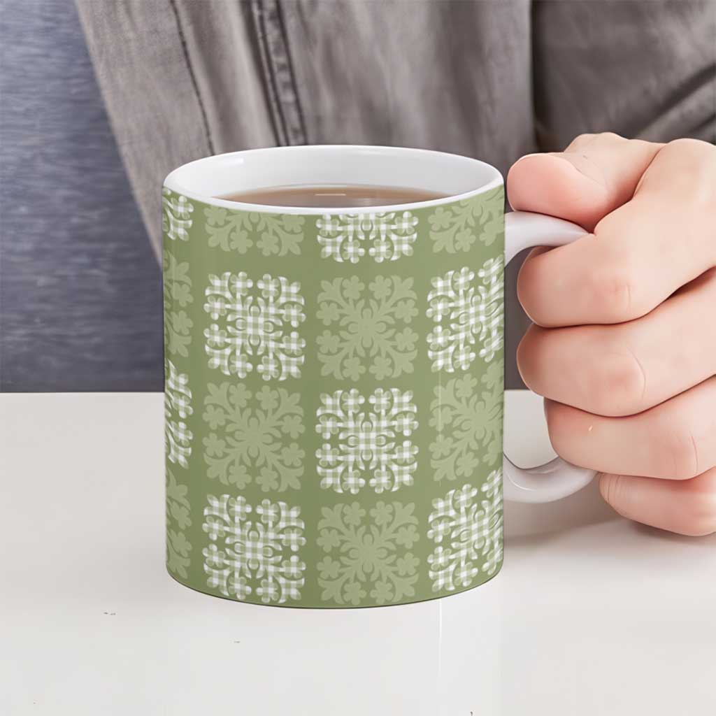 Vesuvian Green Palaka Quilt Hawaii Ceramic Mug Traditional Hawaii-plaid Pattern - Polynesian Pride